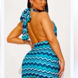 Almost Famous chevron plunging neckline halter dress/coverup
